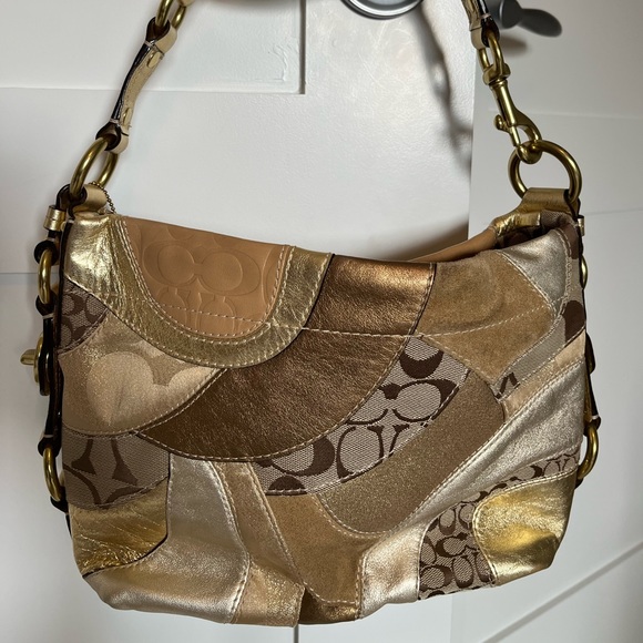 Coach leather/suede handbag, gold/tan Color’s,brand new in excellent condition. - Picture 1 of 5